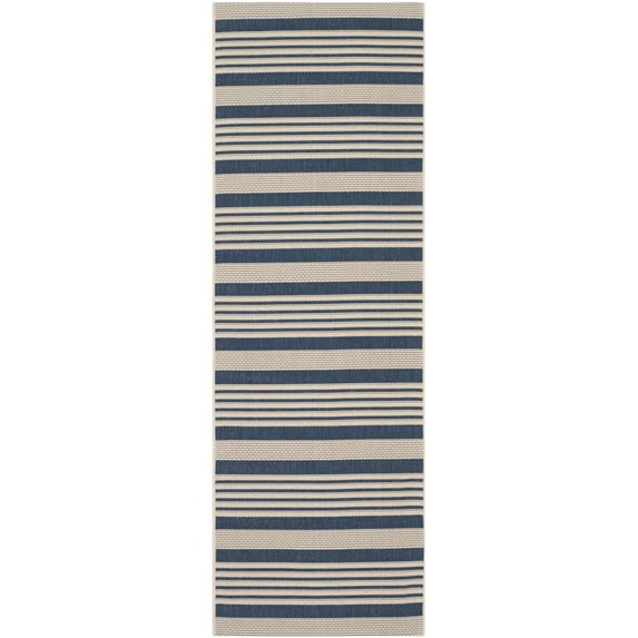 Safavieh Courtyard Caroline Striped Indoor/Outdoor Runner Rug, Navy/Beige, 2'3" x 16'