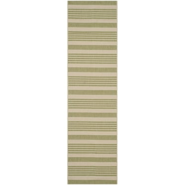 SAFAVIEH Courtyard Caroline Striped Indoor/Outdoor Runner Rug, 2'3" x 6'7", Beige/Sweet Pea