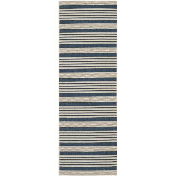 Safavieh Courtyard Caroline Striped Indoor/Outdoor Runner Rug, Navy/Beige, 2'3" x 6'7"