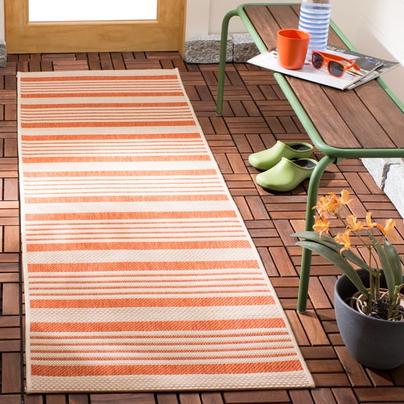 Safavieh Courtyard Caroline Striped Indoor/Outdoor Runner Rug, Terracotta/Beige, 2'3" x 6'7"