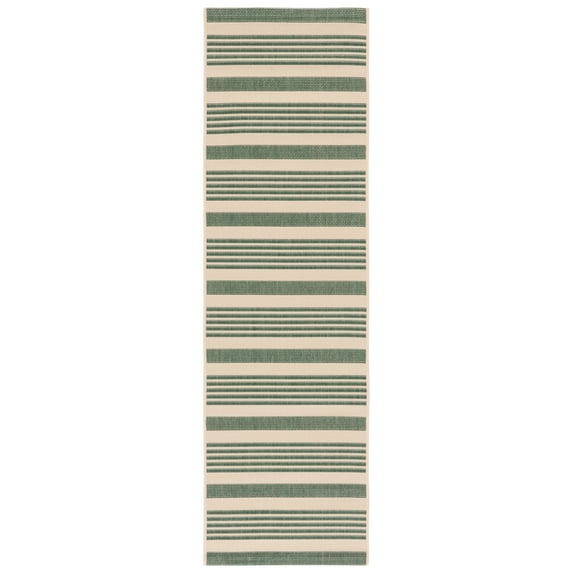 Safavieh Courtyard Caroline Striped Indoor/Outdoor Runner Rug, Beige/Dark Green, 2'3" x 6'7"