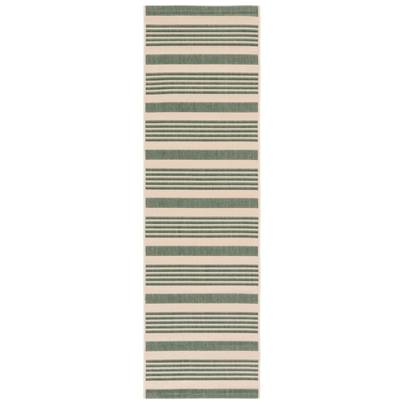 Safavieh Courtyard Caroline Striped Indoor/Outdoor Runner Rug, Beige/Dark Green, 2'3" x 8'
