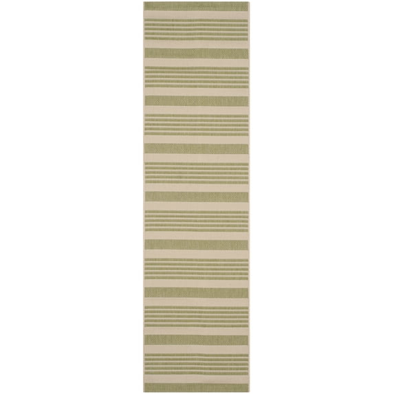 Safavieh Courtyard Caroline Striped Indoor/Outdoor Runner Rug, Beige/Sweet Pea, 2'3" x 14'