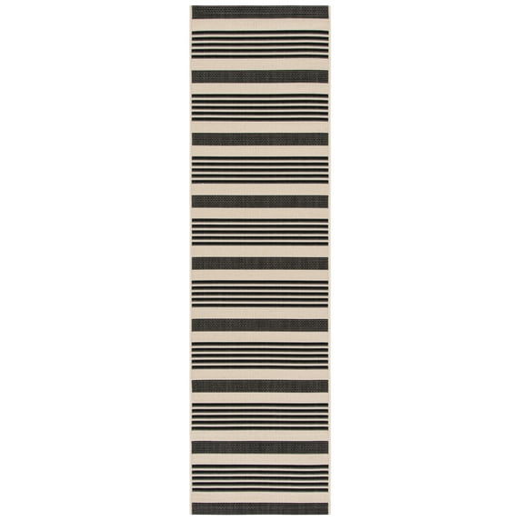 Safavieh Courtyard Caroline Striped Indoor/Outdoor Runner Rug, Black/Bone, 2'3" x 18'