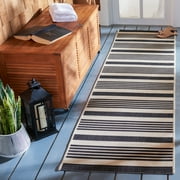 Safavieh Courtyard Caroline Striped Indoor/Outdoor Runner Rug, Black/Bone, 2'3" x 8'