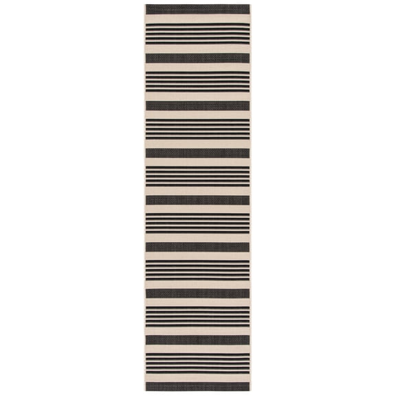 Safavieh Courtyard Caroline Striped Indoor/Outdoor Runner Rug, Black/Bone, 2'3" x 8'