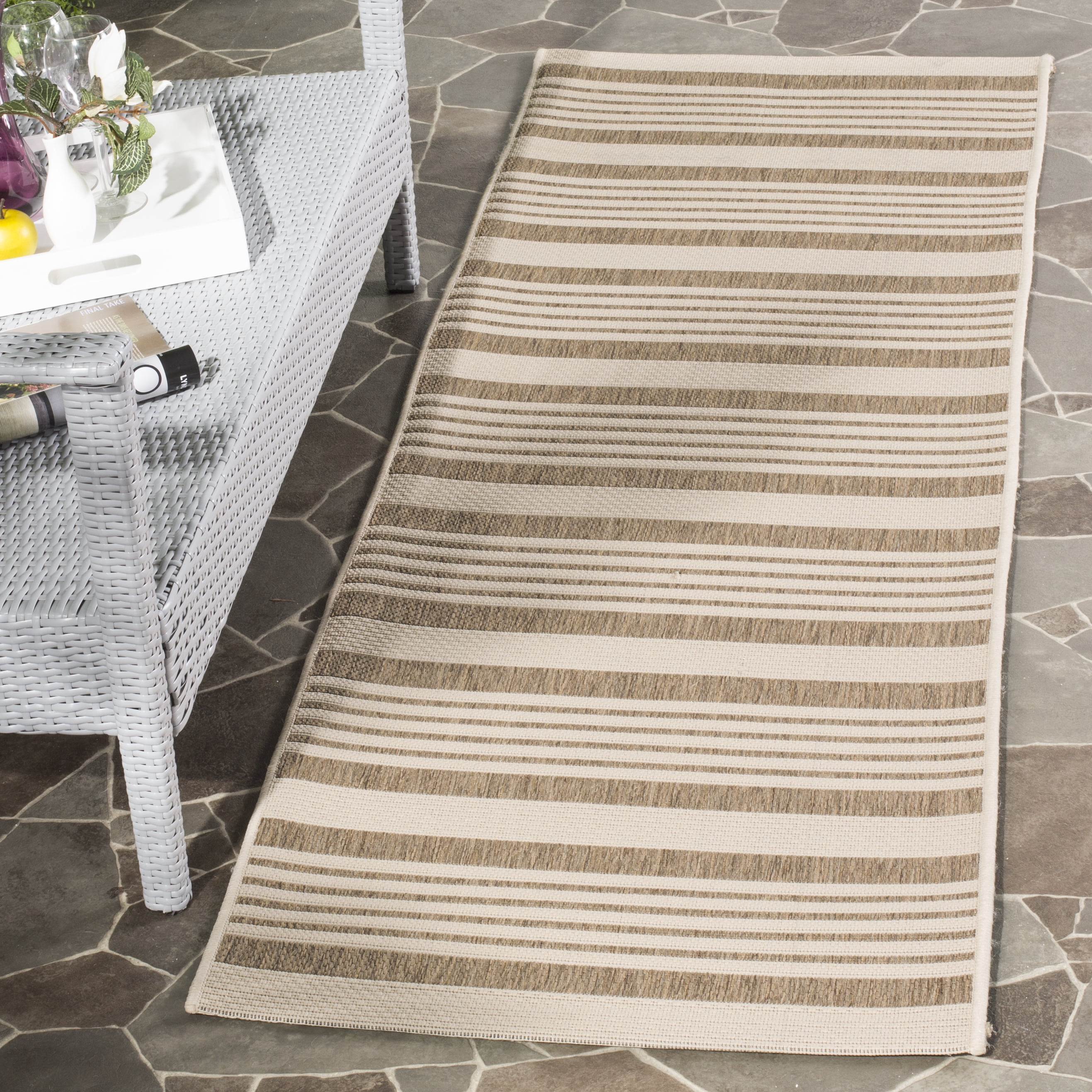 Safavieh Courtyard Caroline Striped Indoor/Outdoor Runner Rug, Brown/Bone, 2'3" x 5'