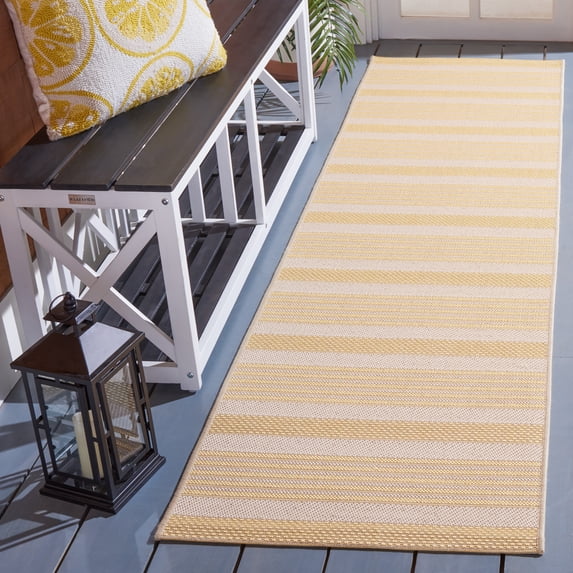 Safavieh Courtyard Caroline Striped Indoor/Outdoor Runner Rug, Gold/Beige, 2'3" x 8'