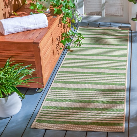 Safavieh Courtyard Caroline Striped Indoor/Outdoor Runner Rug, Green/Beige, 2'3" x 8'