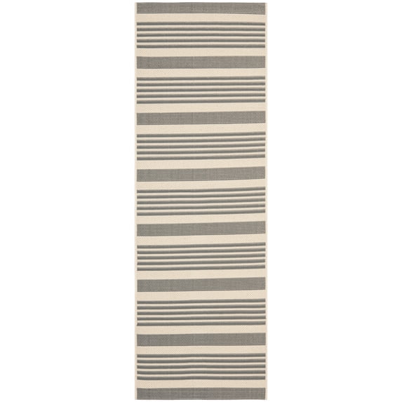 Safavieh Courtyard Caroline Striped Indoor/Outdoor Runner Rug, Gray/Bone, 2'3" x 5'