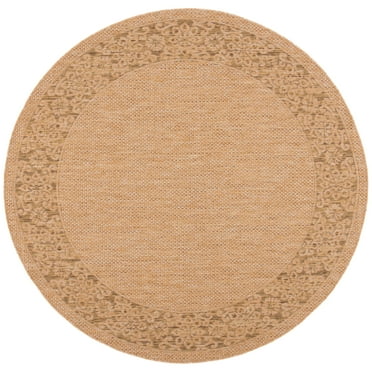SAFAVIEH Courtyard Catherine Geometric Indoor/Outdoor Area Rug, Natural/Gold, 6'7" x 6'7" Round