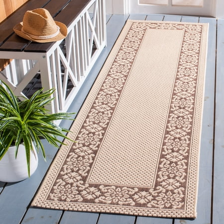 Safavieh Courtyard Catherine Geometric Indoor/Outdoor Runner Rug, Cream/Light Chocolate, 2'3" x 8'