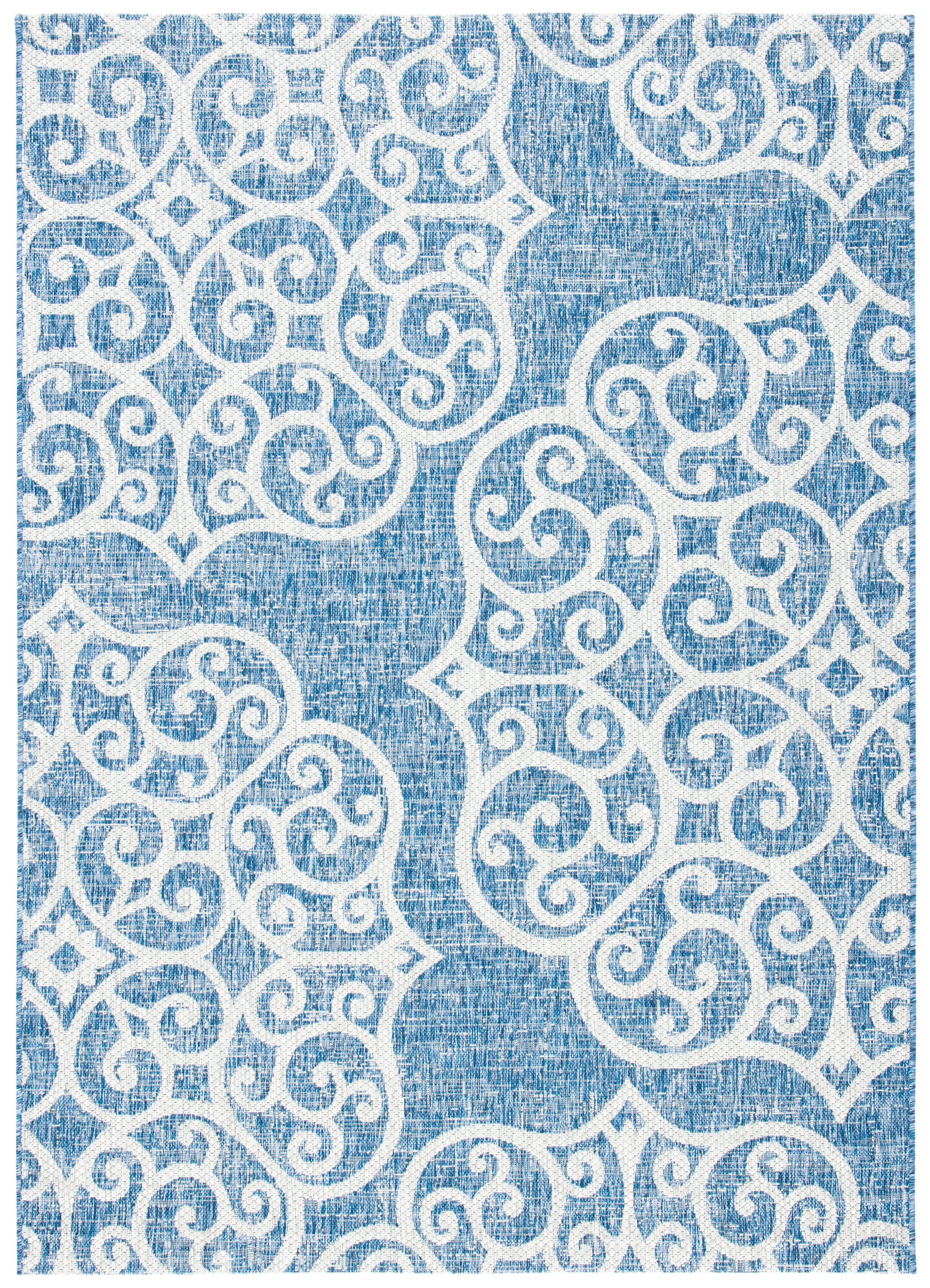 SAFAVIEH Courtyard Caylee Botanical Indoor/Outdoor Area Rug, Navy/Grey, 5'5" x 7'7"