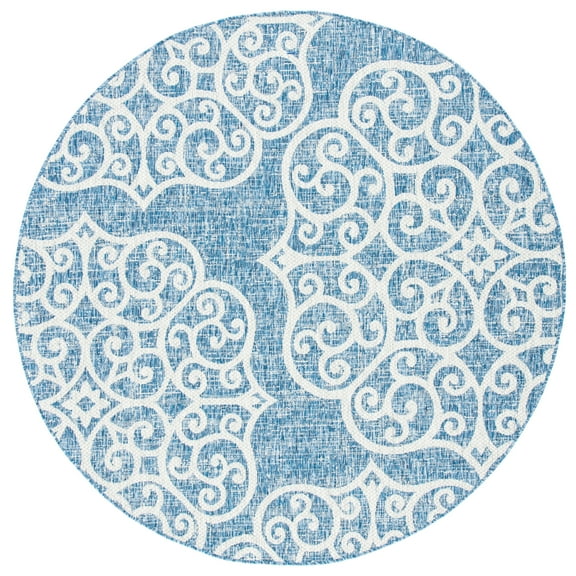 SAFAVIEH Courtyard Caylee Botanical Indoor/Outdoor Area Rug, Navy/Grey, 6'7" x 6'7" Round