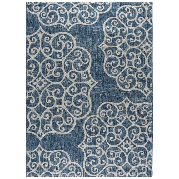 SAFAVIEH Courtyard Caylee Botanical Indoor/Outdoor Area Rug, Navy/Grey, 9' x 12'