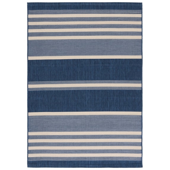 SAFAVIEH Courtyard Celinda Striped Indoor/Outdoor Area Rug, Navy Blue/Beige, 5'1" x 7'6"