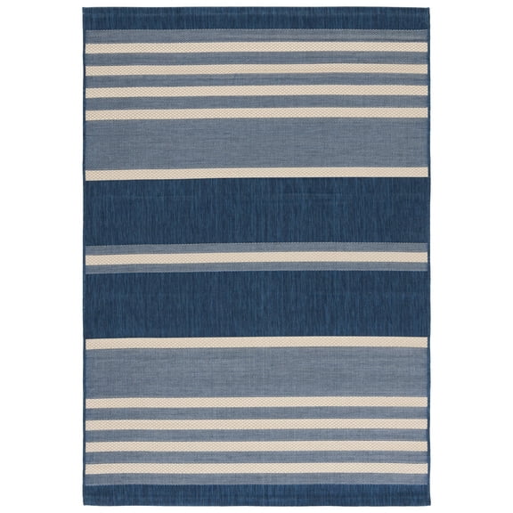 SAFAVIEH Courtyard Celinda Striped Indoor/Outdoor Area Rug, Navy Blue/Beige, 5'1" x 7'6"