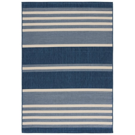SAFAVIEH Courtyard Celinda Striped Indoor/Outdoor Area Rug, Navy Blue/Beige, 5'1" x 7'6"