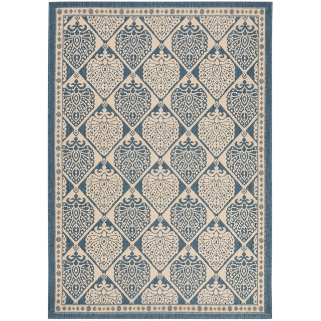 SAFAVIEH Courtyard Chao Geometric Indoor/Outdoor Area Rug, 4' x 5'7", Blue/Ivory