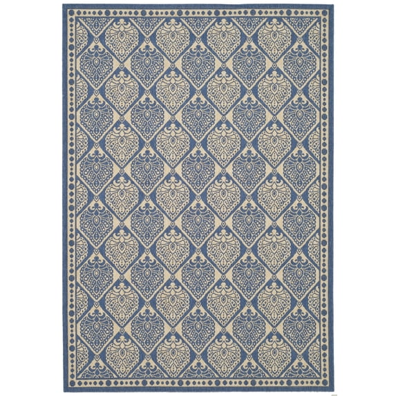 SAFAVIEH Courtyard Chao Geometric Indoor/Outdoor Area Rug, 5'3" x 7'7", Blue/Ivory