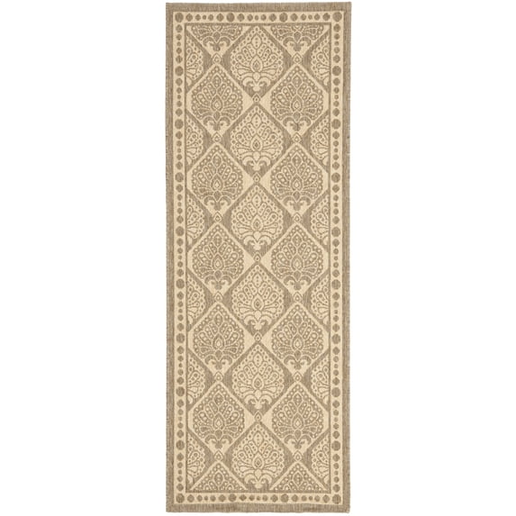 SAFAVIEH Courtyard Chao Geometric Indoor/Outdoor Runner Rug, 2'3" x 6'7", Coffee/Sand
