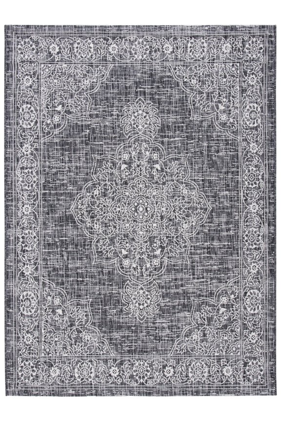 Courtyard Chao Medallion Indoor/Outdoor Area Rug, Grey/Black, 5'5" x 7'7"