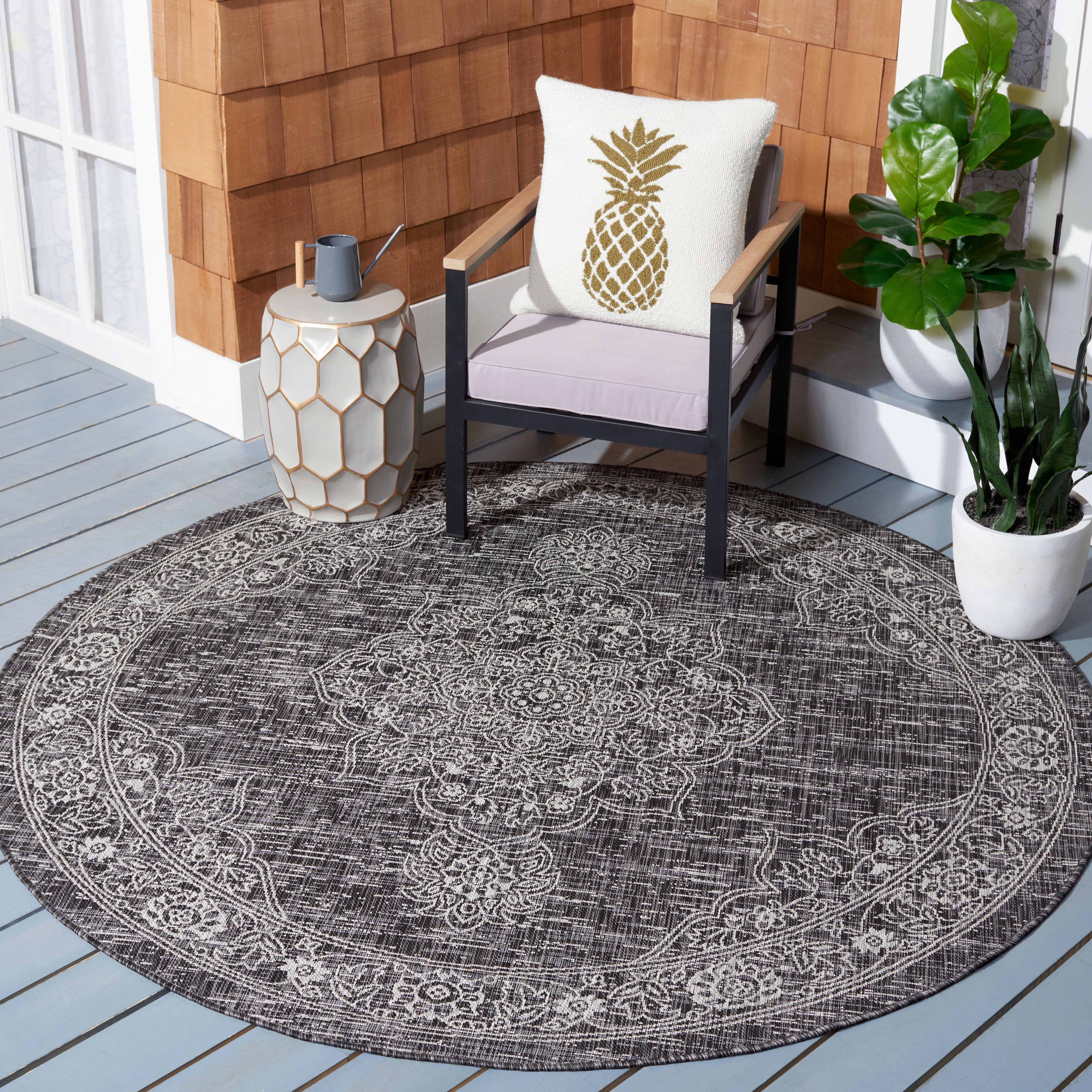 Safavieh Courtyard Chao Medallion Indoor/Outdoor Area Rug, Gray/Black, 6'7" x 6'7" Round