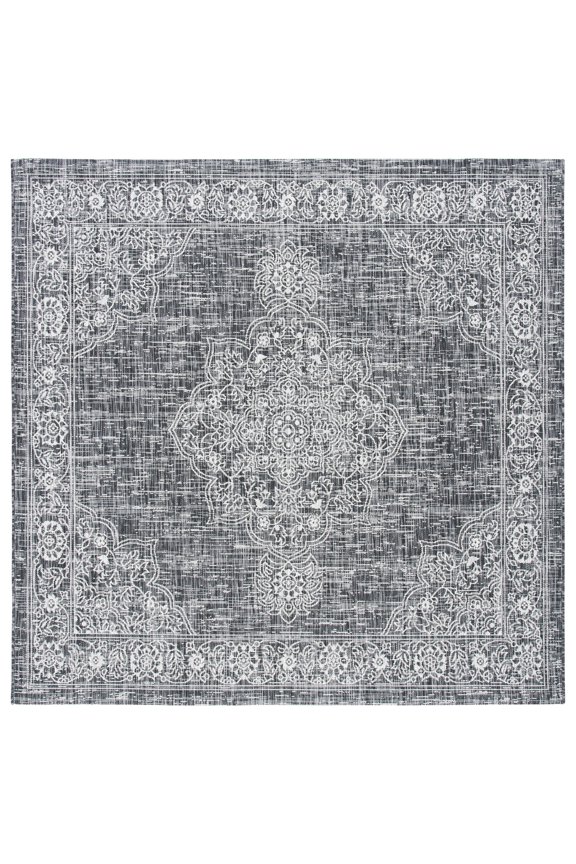 Courtyard Chao Medallion Indoor/Outdoor Area Rug, Grey/Black, 6'7" x 6'7" Square