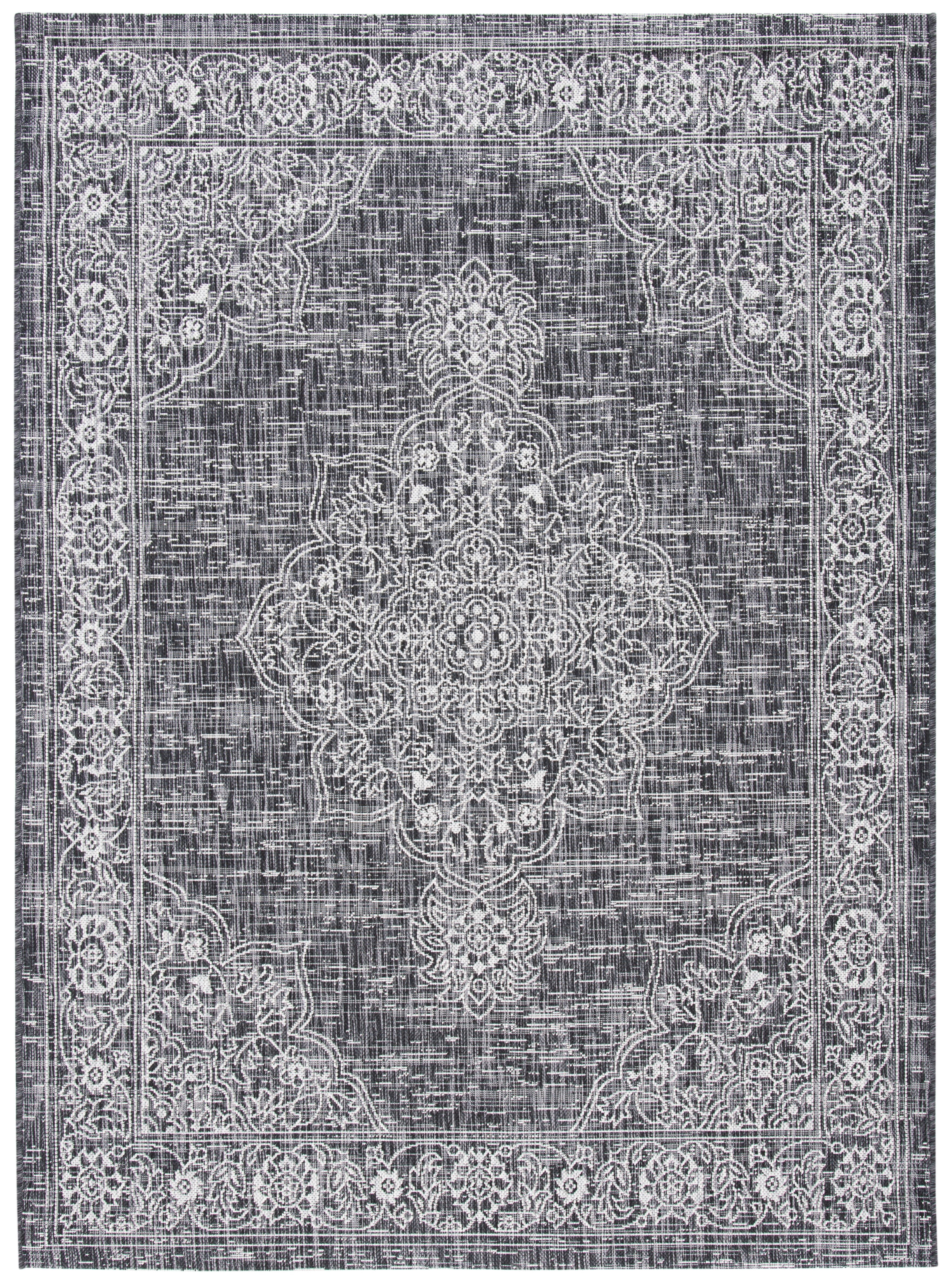 SAFAVIEH Courtyard Chao Medallion Indoor/Outdoor Area Rug, Grey/Black, 8' x 11'