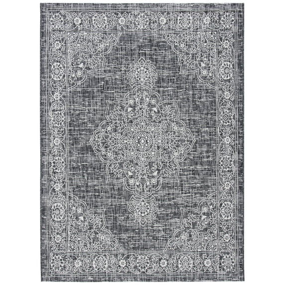 SAFAVIEH Courtyard Chao Medallion Indoor/Outdoor Area Rug, Grey/Black, 9' x 12'