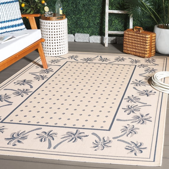 SAFAVIEH Courtyard Charles Floral Indoor/Outdoor Area Rug, 2'7" x 5', Ivory/Blue