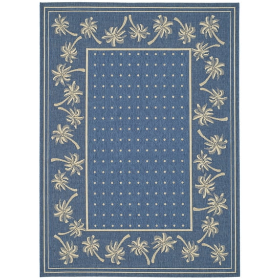 SAFAVIEH Courtyard Charles Floral Indoor/Outdoor Area Rug, Blue/Ivory, 4' x 5'7"