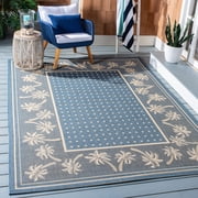 SAFAVIEH Courtyard Charles Floral Indoor/Outdoor Area Rug, Blue/Ivory, 6'7" x 9'6"