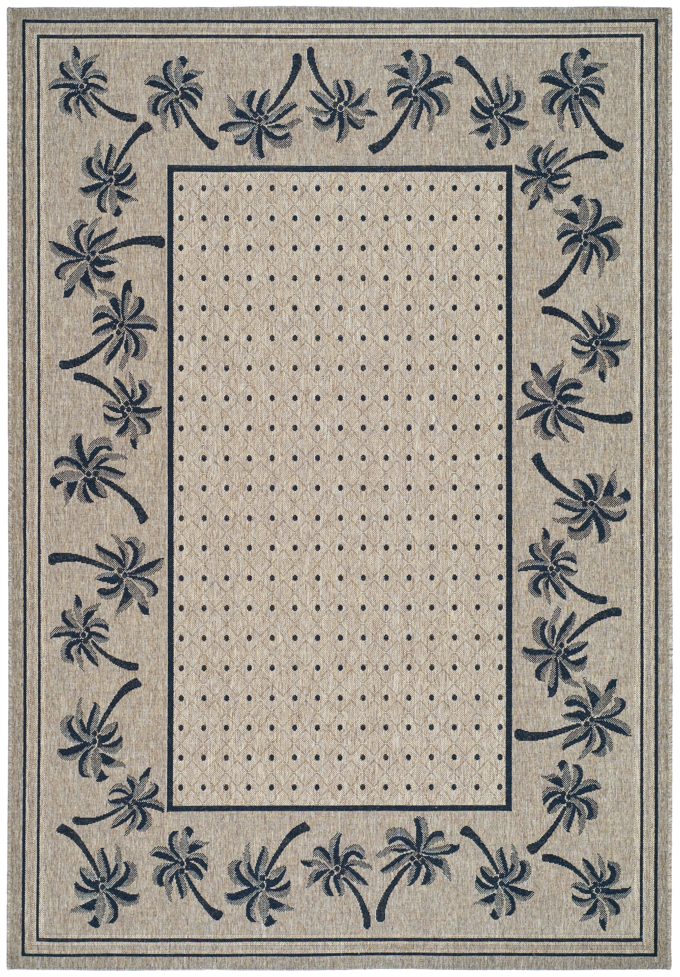 Bohemian Black and Gray Floral Outdoor Area Rug 5' x 7'