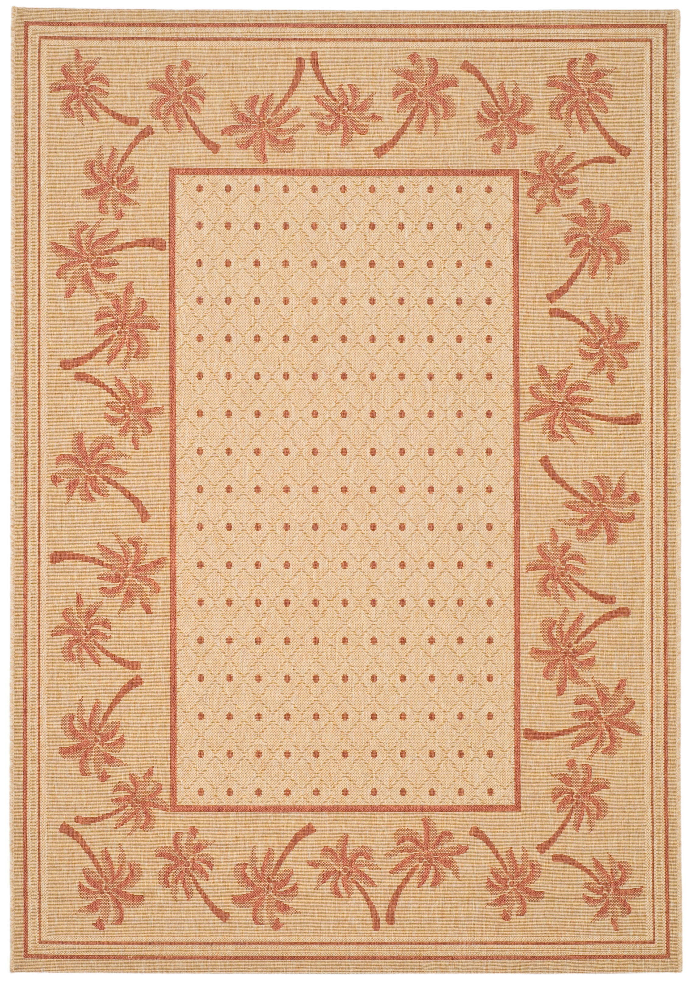 Ivory and Rust Floral Rectangular Synthetic Area Rug