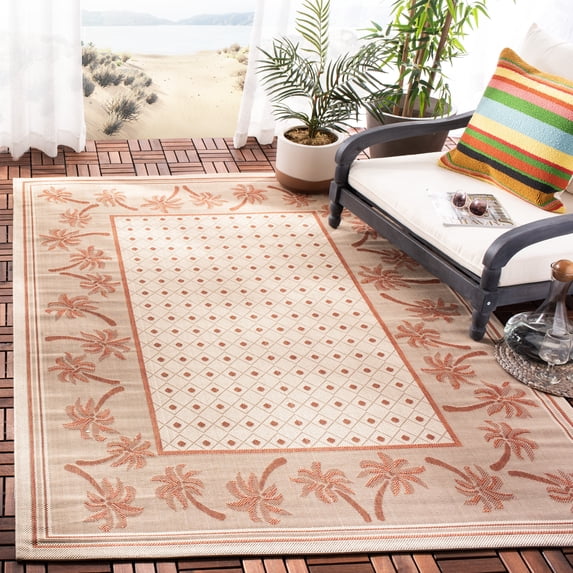 SAFAVIEH Courtyard Charles Floral Indoor/Outdoor Area Rug, Ivory/Rust, 5'3" x 7'7"