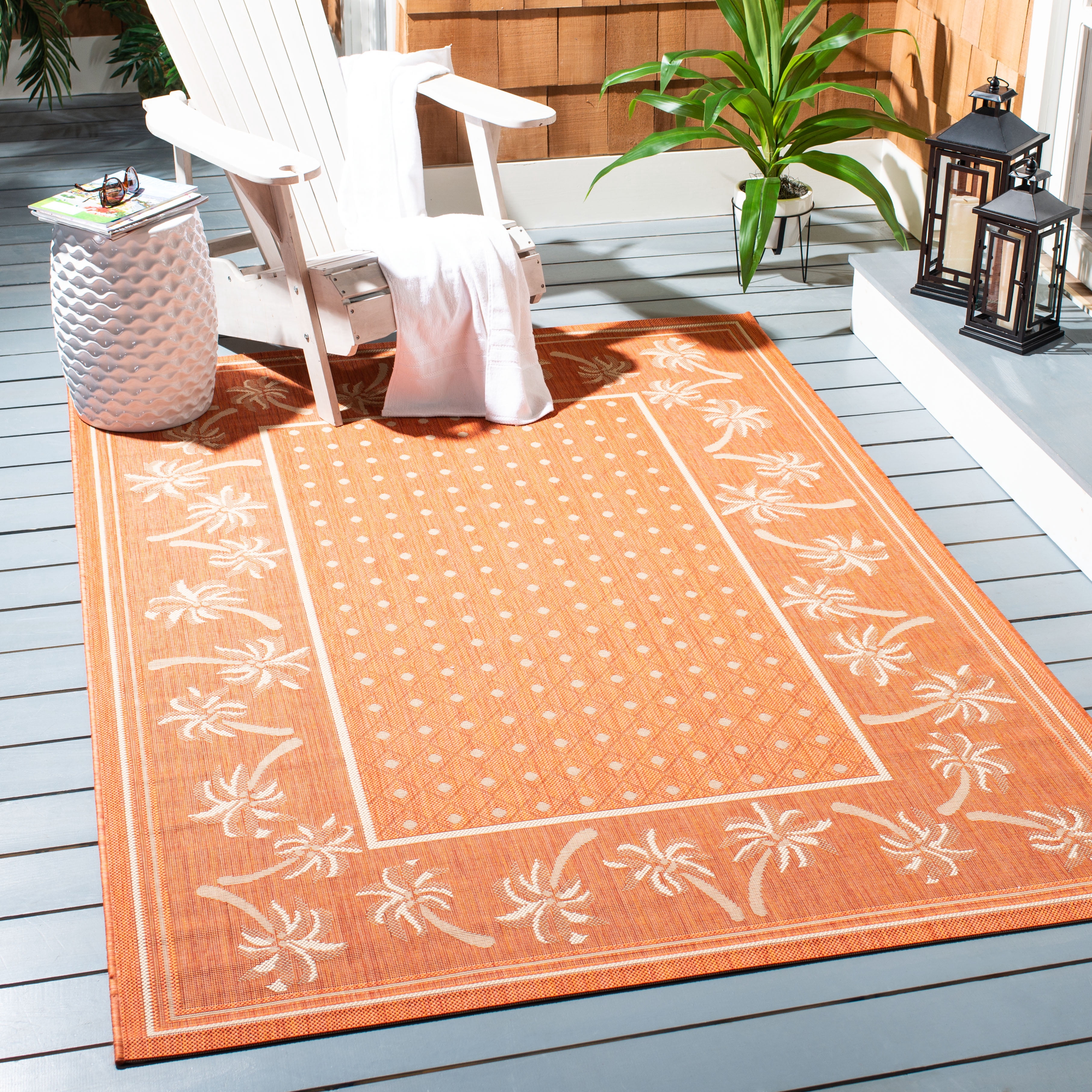 SAFAVIEH Courtyard Charles Floral Indoor/Outdoor Area Rug, Rust/Sand, 5'3" x 7'7"