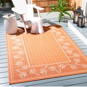 SAFAVIEH Courtyard Charles Floral Indoor/Outdoor Area Rug, Rust/Sand, 5'3" x 7'7"