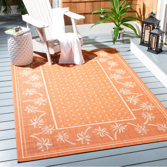 SAFAVIEH Courtyard Charles Floral Indoor/Outdoor Area Rug, Rust/Sand, 5'3" x 7'7"
