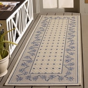 SAFAVIEH Courtyard Charles Floral Indoor/Outdoor Runner Rug, Ivory/Blue, 2'3" x 6'7"