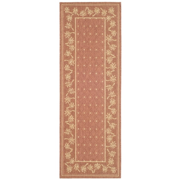 SAFAVIEH Courtyard Charles Floral Indoor/Outdoor Runner Rug, Rust/Sand, 2'7" x 8'2"