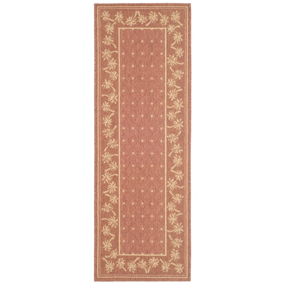 SAFAVIEH Courtyard Charles Floral Indoor/Outdoor Runner Rug, Rust/Sand, 2'7" x 8'2"