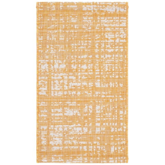 SAFAVIEH Courtyard Charlie Abstract Indoor/Outdoor Area Rug, Gold/Ivory, 2' x 3'7"