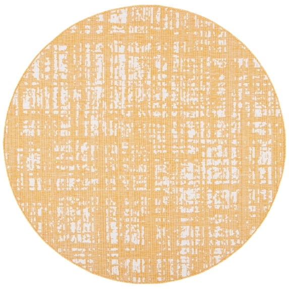 SAFAVIEH Courtyard Charlie Abstract Indoor/Outdoor Area Rug, Gold/Ivory, 6'7" x 6'7" Round