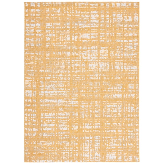SAFAVIEH Courtyard Charlie Abstract Indoor/Outdoor Area Rug, Gold/Ivory, 9' x 12'