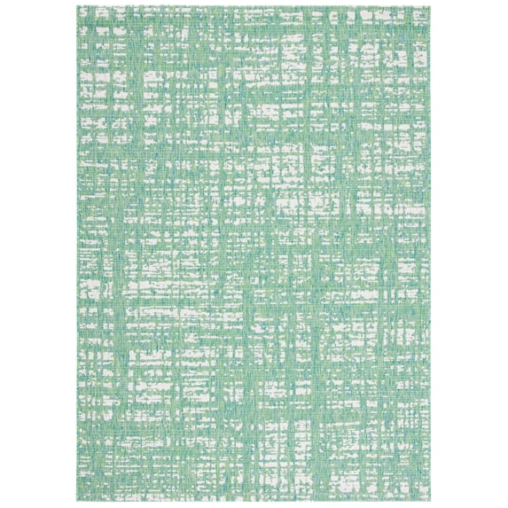 SAFAVIEH Courtyard Charlie Abstract Indoor/Outdoor Area Rug, Green Blue/Ivory, 4' x 5'7"