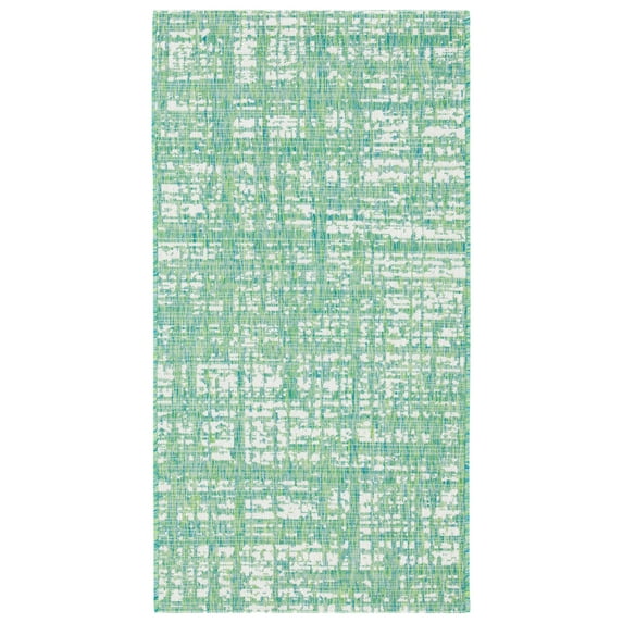 SAFAVIEH Courtyard Charlie Abstract Indoor/Outdoor Area Rug, Green Blue/Ivory, 4' x 5'7"