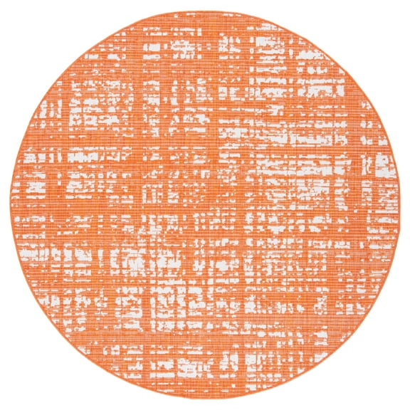 SAFAVIEH Courtyard Charlie Abstract Indoor/Outdoor Area Rug, Orange/Ivory, 6'7" x 6'7" Round