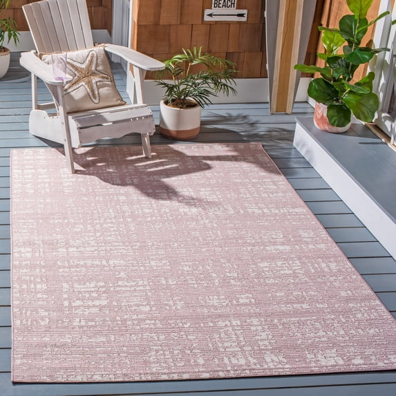 SAFAVIEH Courtyard Charlie Abstract Indoor/Outdoor Area Rug, Pink/Ivory, 4' x 5'7"