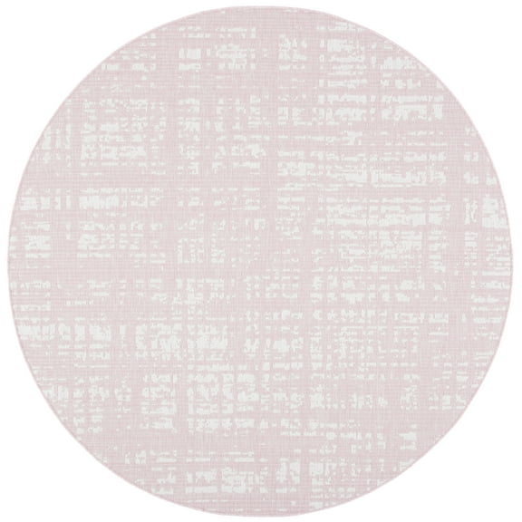 SAFAVIEH Courtyard Charlie Abstract Indoor/Outdoor Area Rug, Pink/Ivory, 6'7" x 6'7" Round